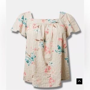 torrid light tan Floral Square-Neck Blouse with flutter sleeve